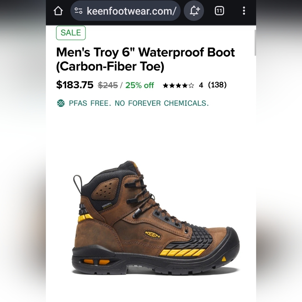 Keen, Men's Troy 6" Waterproof Boot (Carbon-Fiber Toe) size 9d, new condition